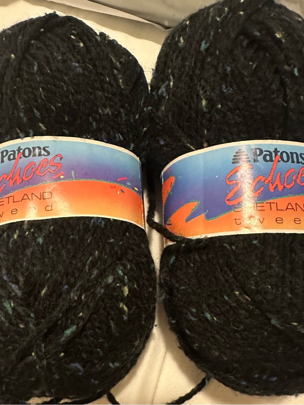 Vintage Patons Echoes Shetland Tweed Yarn Black Fleck Matching Dye Lots Pair